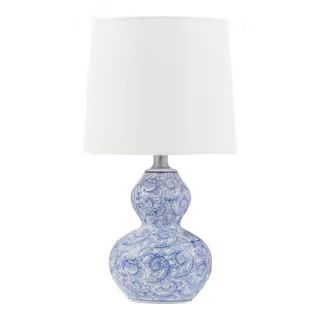 15 .75 in. Blue Floral Ceramic Table Lamp with White Fabric Shade | The Home Depot