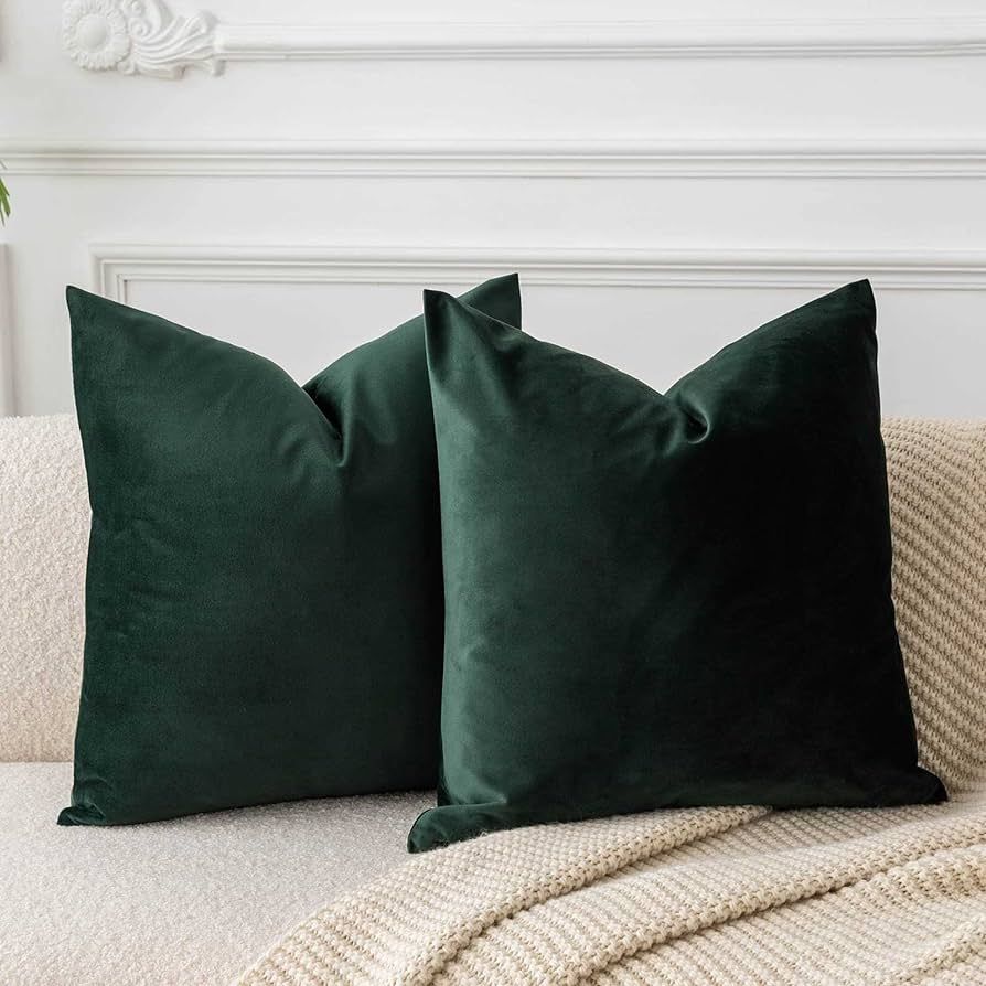 JUSPURBET Euro Army Green Velvet Throw Pillow Covers 26x26 Set of 2,Decorative Solid Soft Cushion... | Amazon (US)