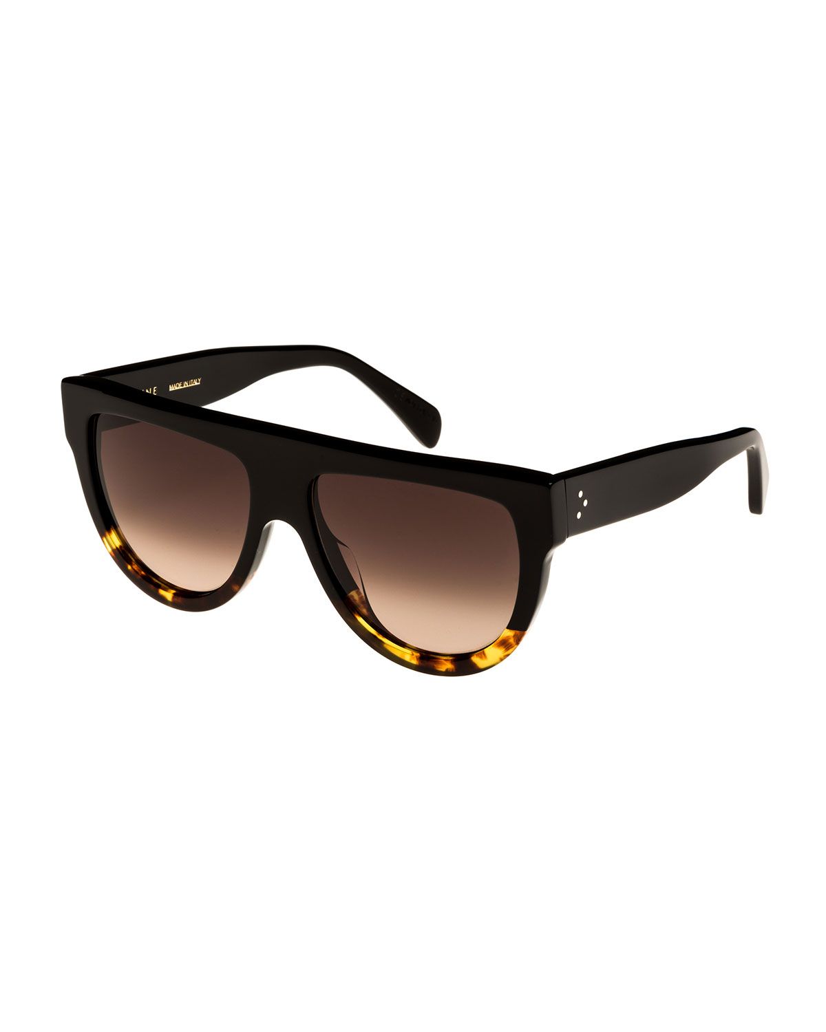 Flattop Two-Tone Shield Sunglasses, Black Pattern | Bergdorf Goodman