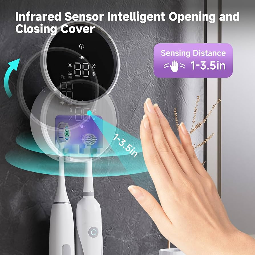 Toothbrush Holder and Cleaner Razor Holder and Dryer Auto Open/Close Cover Rechargeable Wall-Moun... | Amazon (US)