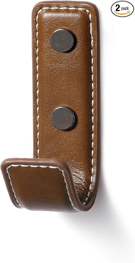 2 Pack Brown Leather Coat Hooks Wall for Hanging Rectangle Coat Hooks for Hanging Robe Towels Bag... | Amazon (US)