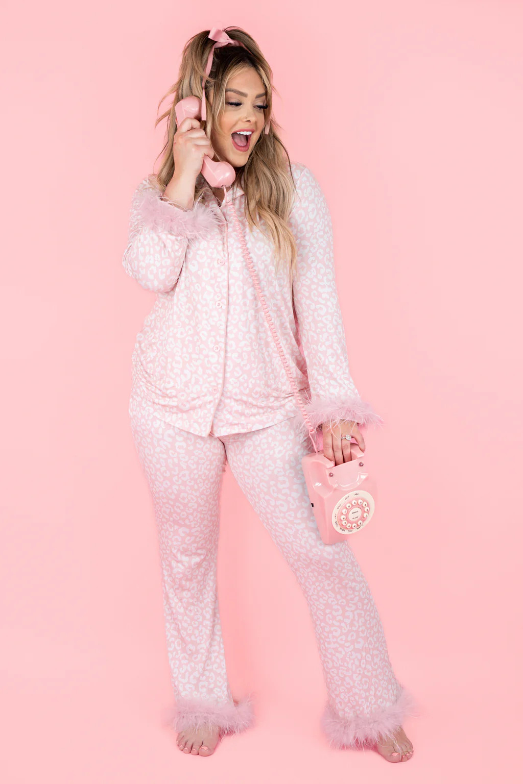 BLUSHING LEOPARD WOMEN’S RELAXED FLARE FEATHERED DREAM SET | Dream Big Little Co.