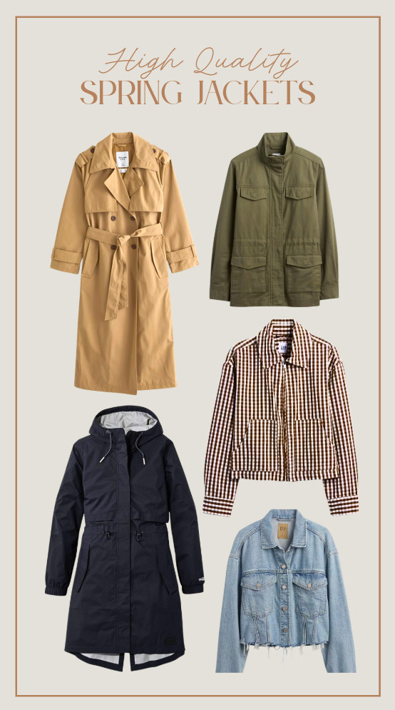 High Quality Spring Jackets 🤍

These are the outer layers I reach for every single spring — timeless silhouettes, durable fabrics, and neutral tones that work with everything.

• classic trench
• utility field jacket
• structured gingham
• lightweight rain coat
• cropped denim

Each one instantly pulls an outfit together without trying too hard. These are the pieces that make simple jeans + tee feel styled.

Linked my favorites that are worth the investment ✨ 

 #LTKmomlife #LTKSeasonal #LTKSaleAlert