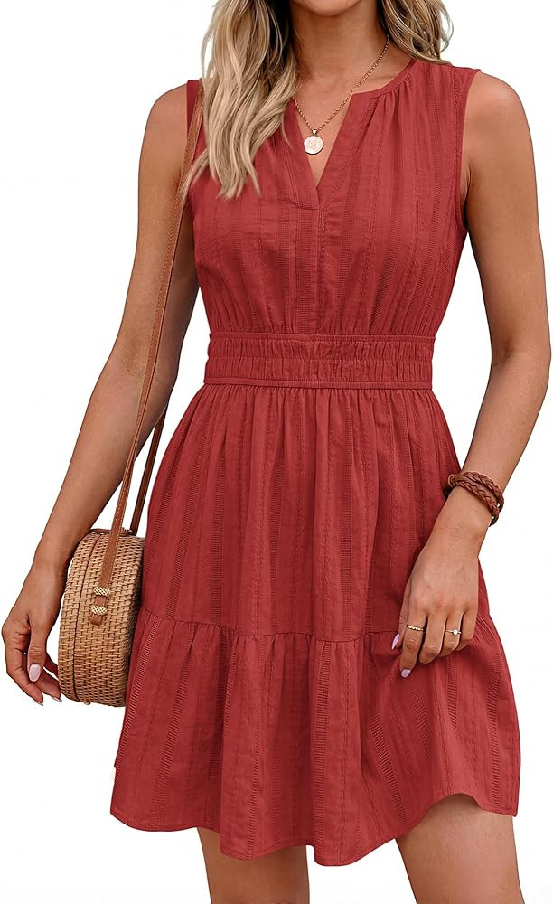 BTFBM Women Summer Dresses 2026 Casual Mini Dress Sleeveless V Neck Boho Beach Fashion Clothing A... | Amazon (US)