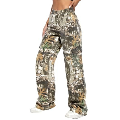 Wome's Camo Cargo Pants High Waist Baggy Wide Leg Y2K Camouflage Slim Fit Pocket Sweatpants | Amazon (US)