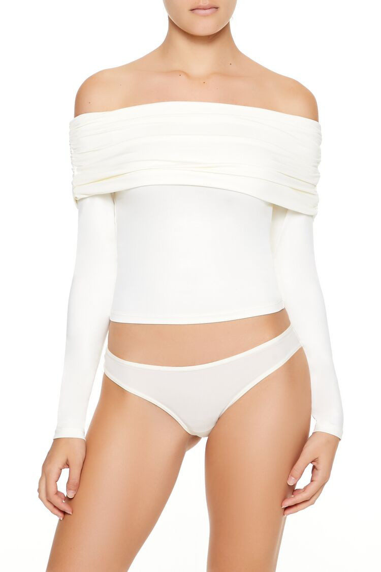Women's Contour Sculpt Off-the-Shoulder Top in Egret Large | Forever 21
