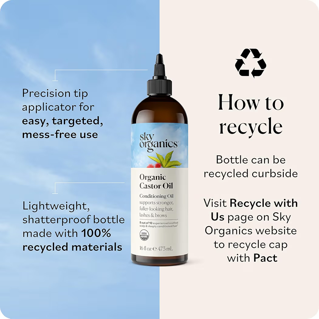 Sky Organics Castor Oil - USDA Certified Organic Hair Oil for Hair Growth, Skin, Face, Eyelashes ... | Amazon (US)