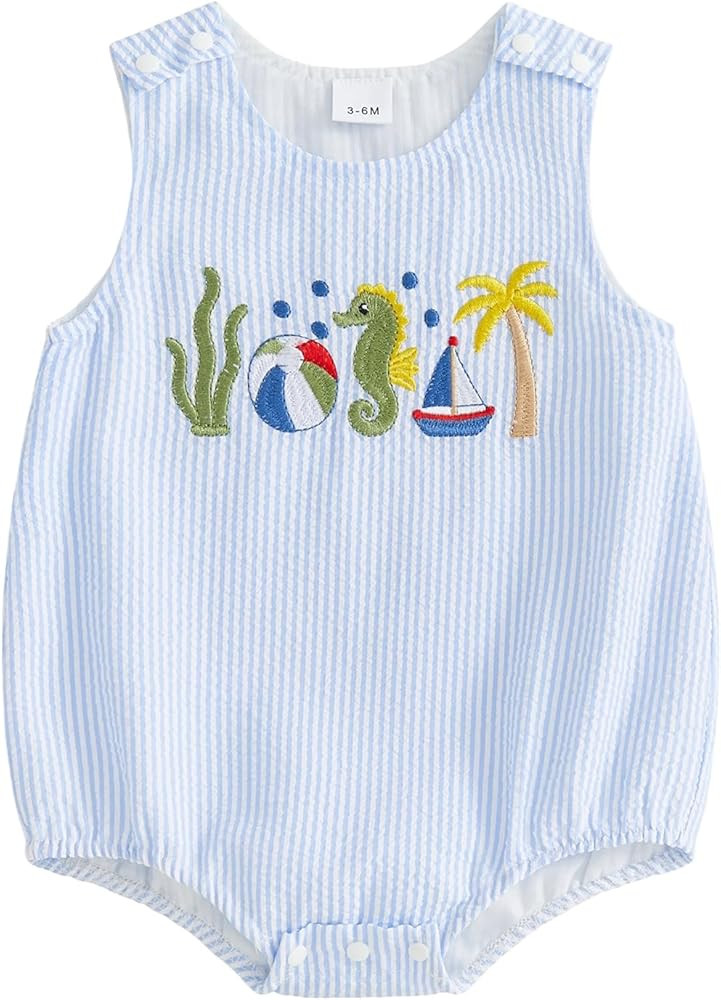 Baby Boy Summer Clothes Newborn Beach Outfit Ocean Animals Smocked Bubble Romper Sea Life Overall... | Amazon (US)