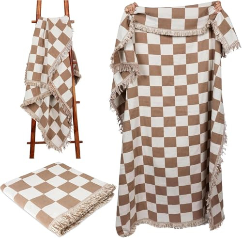 Premium Checkered Blanket - Lightweight, Reversible and 100% Cotton Blanket with Tassel Fringes - Ideal for All Seasons - Double Sided Checkered Throw Blanket for Bed, Couch and Outdoor(50”x60”) | Amazon (US)