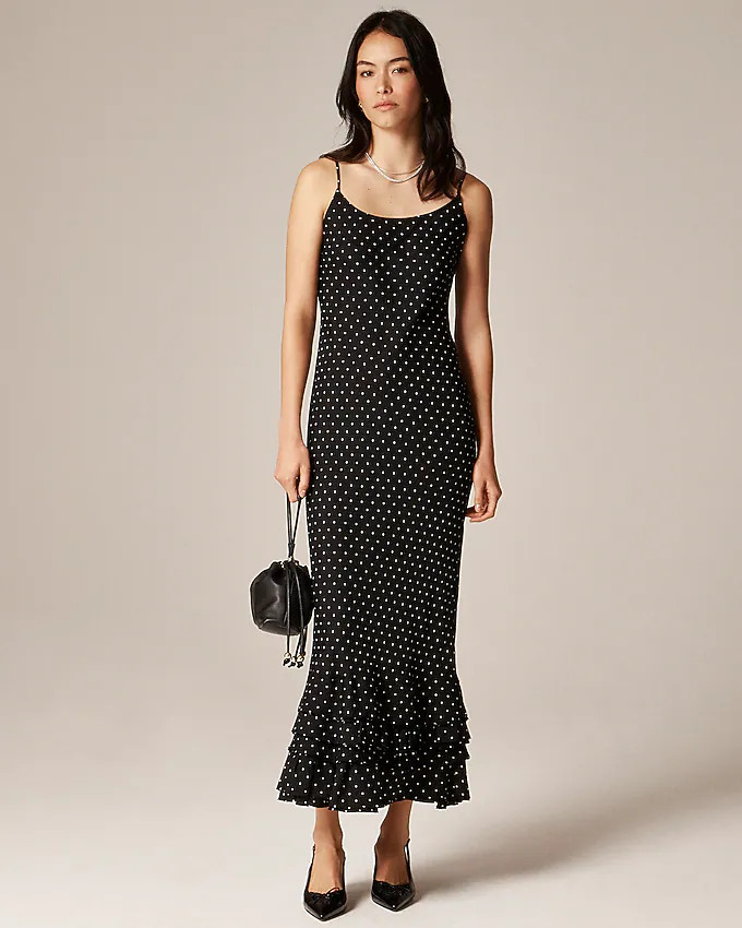 Ruffle-hem slip dress in dot print | J. Crew US