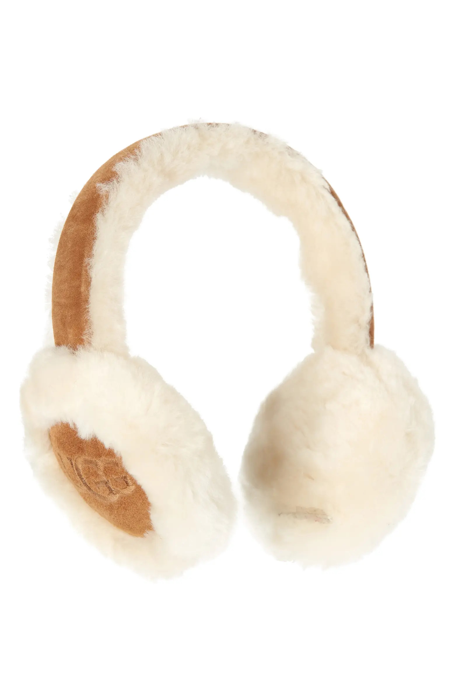 UGG® Logo Embroidered Genuine Shearling Earmuffs | Nordstrom | Nordstrom