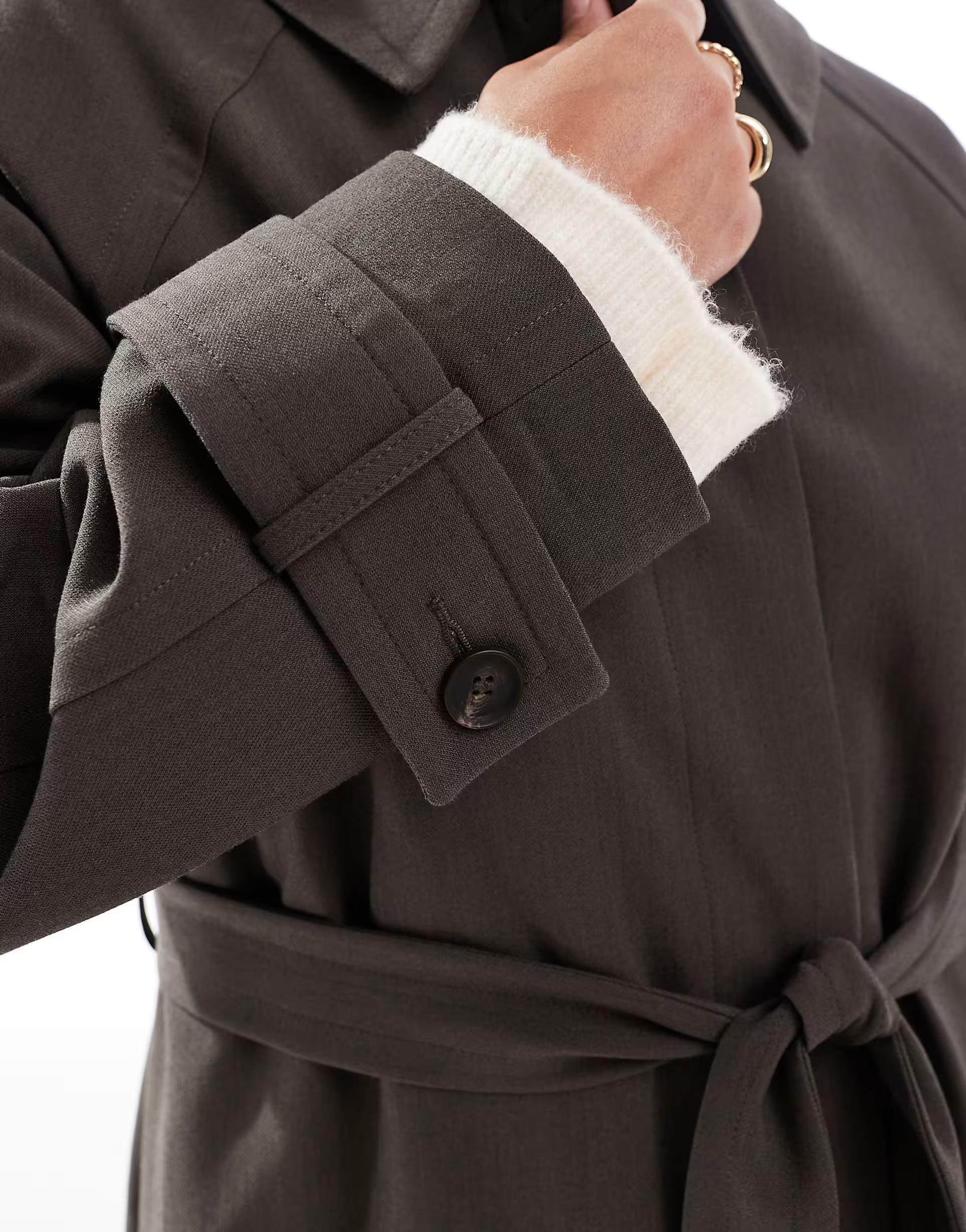 ASOS DESIGN Curve top collar tailored longline trench coat in mushroom | ASOS (Global)