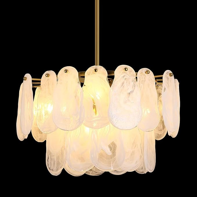 Modern Crystal Glass Chandelier, 17.7" Gold Luxury Hanging Pendant Light Fixture, 6-Light Round C... | Amazon (US)