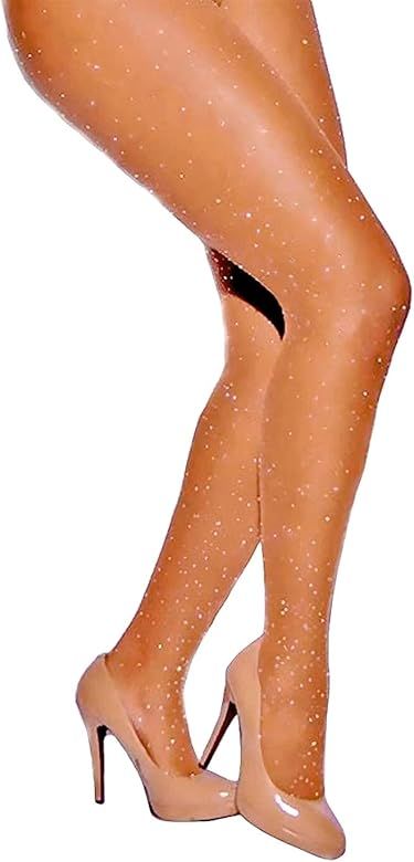 LUCKELF Women's Sexy Sparkle Rhinestone Pantyhose With Golden Silk Tights Sheer Opaque | Amazon (US)