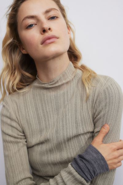 Sheer Rib-knit Mock Turtleneck Top | H&M (US + CA)