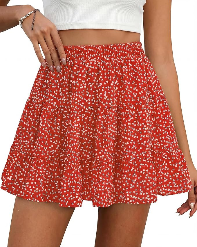Amazon.com: BTFBM Summer Skirts for Women 2026 Floral High Waist Shorts Underneath Boho Tiered Fl... | Amazon (US)