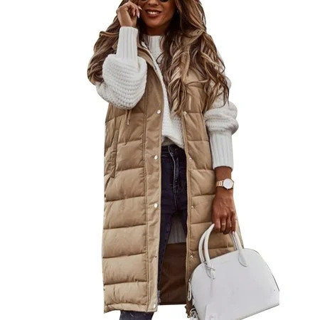LUXUR Ladies Jacket Vest Sleeveless Coat Hooded Neck Waistcoat Knee Length Outwear Plain Beige XL | Walmart (CA)