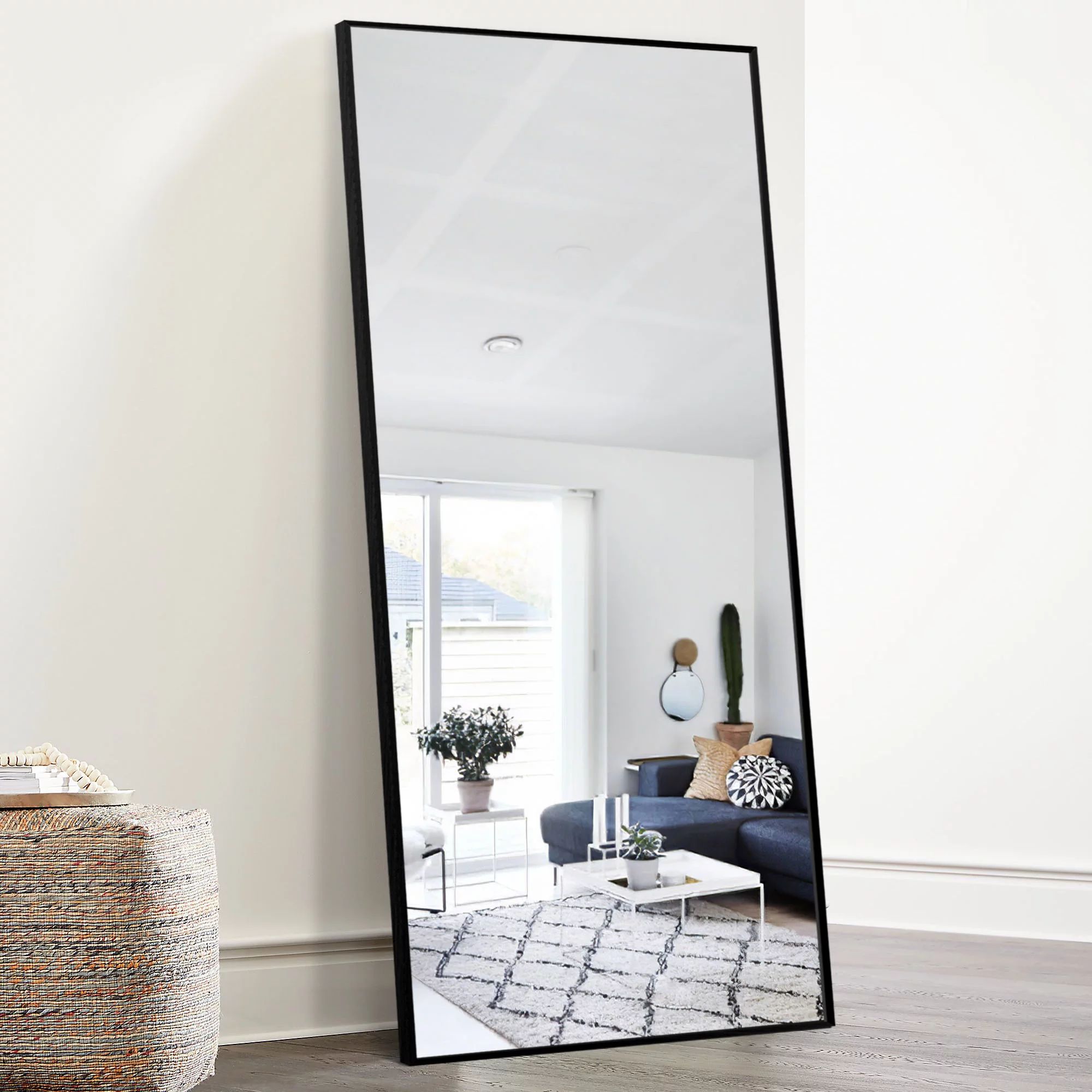 NeuType Full Length Standing Floor Mirror with Aluminum Alloy Thin Frame, Black, 65" x 22" | Walmart (US)
