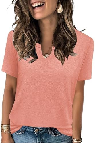 Spring Tops for Women Casual V Neck T Shirt Lightweight Short Sleeve Soft Tee for Summer Everyday... | Amazon (US)