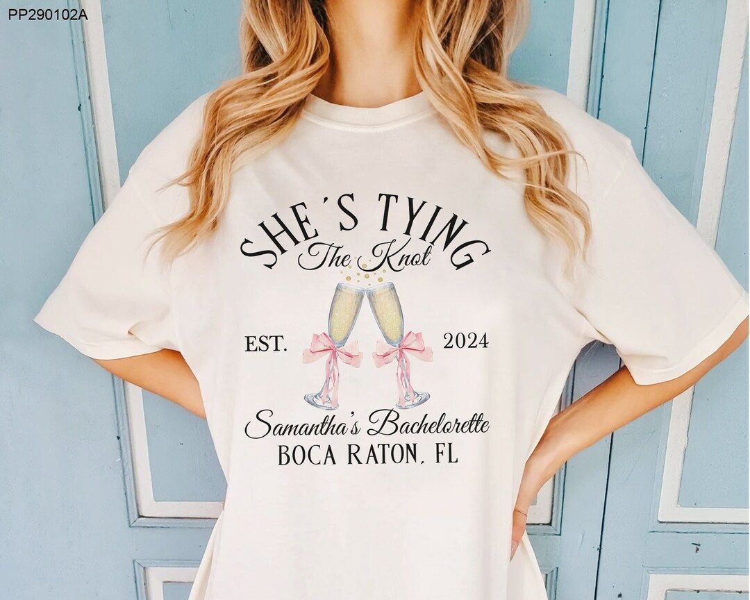 Custom Bachelorette Party Shirt, She's Tying the Knot Shirts, Coquette Bow Bachelorette Shirt, Cu... | Etsy (US)