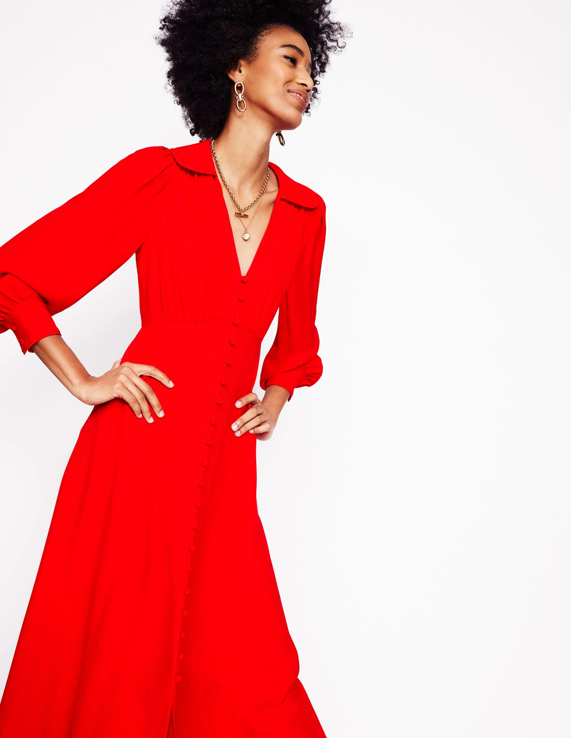 Scalloped Collar Tea Dress-Poppy Red | Boden UK