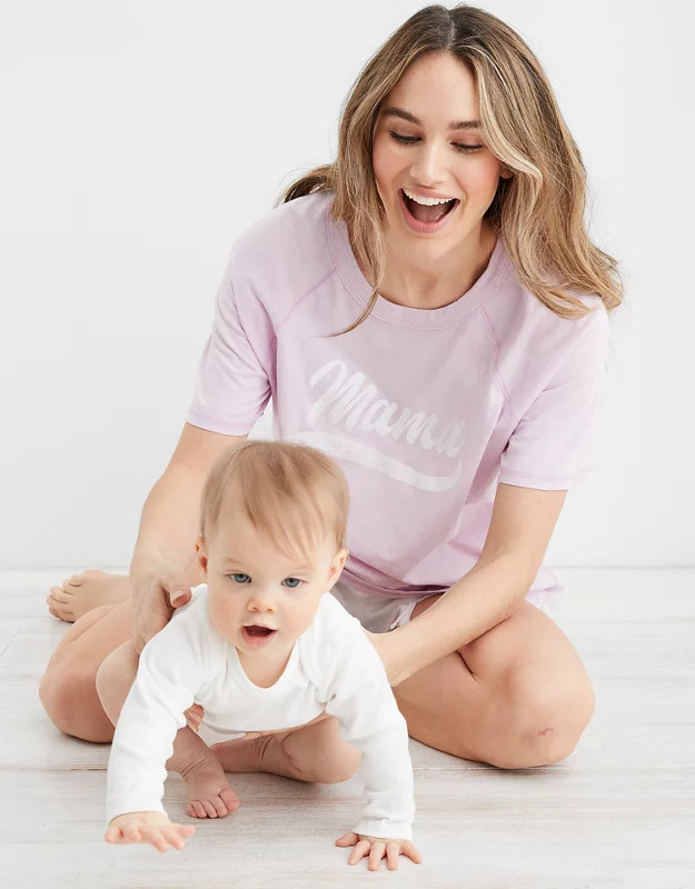 Mama By Aerie™ Distressed Raglan Boyfriend T-Shirt | American Eagle Outfitters (US & CA)