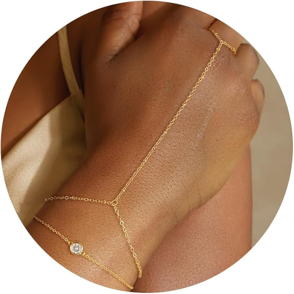 Gold Hand Chain Bracelets for Women Trendy, Dainty 2PCS Gold Ring Bracelet Hand Chain Finger Brac... | Amazon (US)