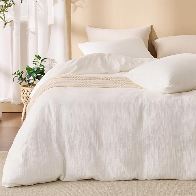 Off White Duvet Cover Queen Size, 100% Sandwashed Cotton Soft Queen Duvet Cover Set 3 Pieces with... | Amazon (US)