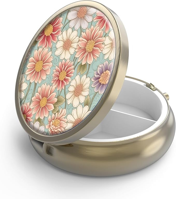 Pill Case Pill Box with Mirror Retro 3 Compartment Small Pill Organizer for Purse or Pocket Bronz... | Amazon (US)