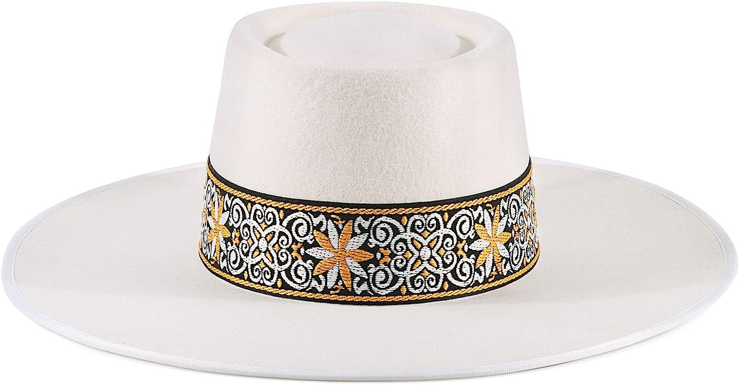 FEMSÉE Fedora Hats for Women Pork Pie Firm Felt Hat- 100% Wool Felt Hat Vintage Wide Brim Winter... | Amazon (US)