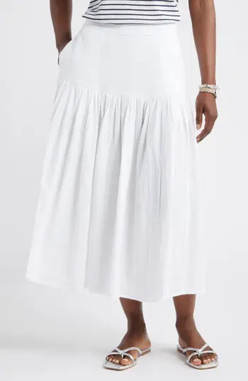 Caslon® Cotton Gauze Midi Skirt in White at Nordstrom Rack, Size X-Large | Nordstrom Rack