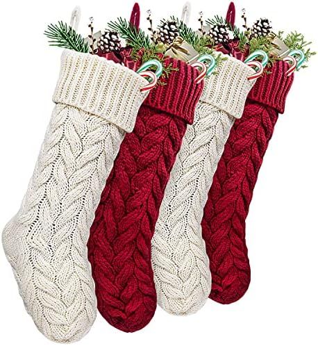 LimBridge Christmas Stockings, 4 Pack 18 inches Large Size Cable Knit Knitted Xmas Stockings, Rus... | Amazon (US)