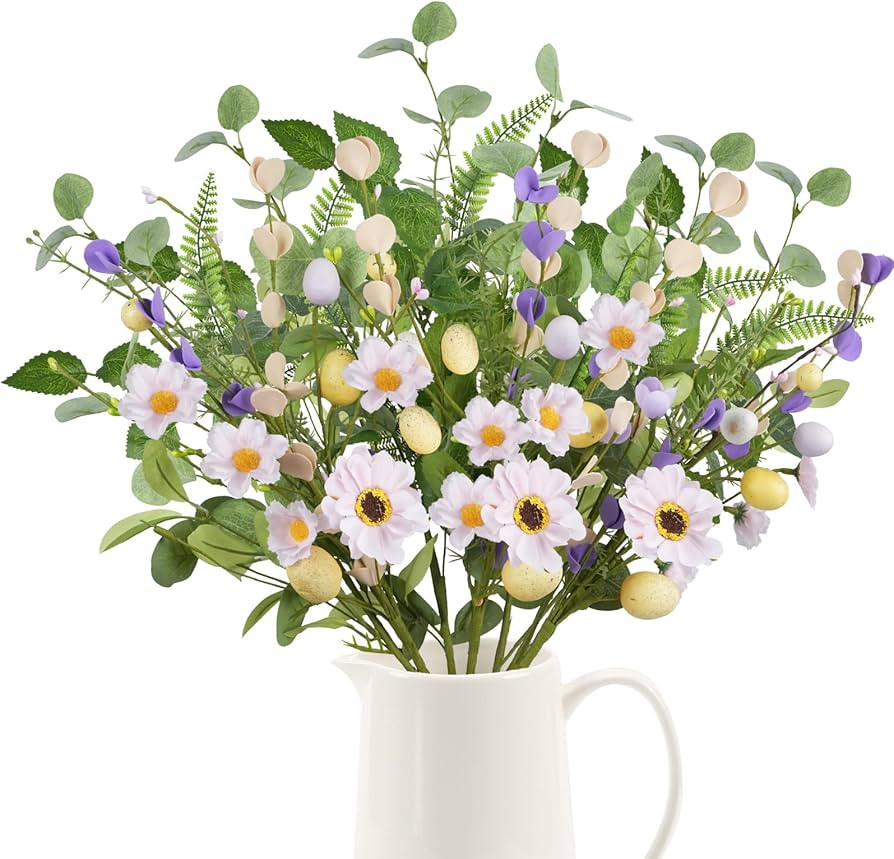 8PCS 20" Easter Decorations Easter Egg Flowers Stem Artificial Eucalyptus Spring Floral Easter Sp... | Amazon (US)