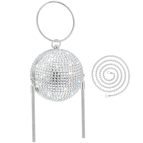 Women Disco Ball Purse Rhinestone Crystal Bag Evening Clutch Crossbody Handbag for Wedding Disco Bingo Night Party Gift(Silver,4.92 Inches) | Amazon (US)