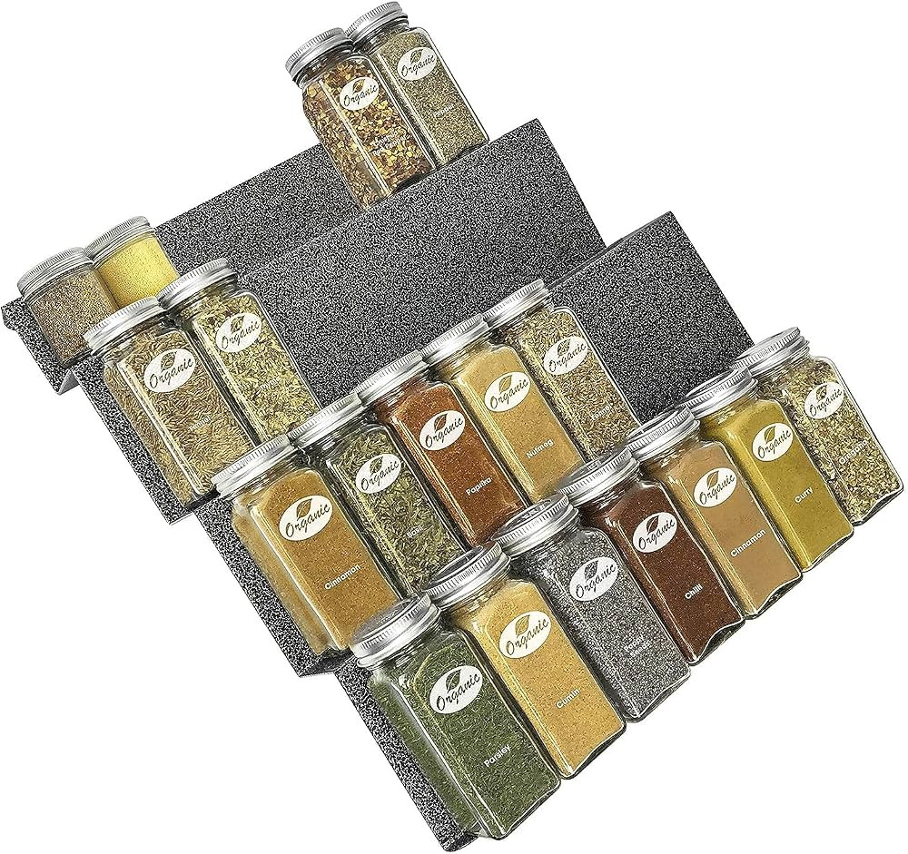 LYNK PROFESSIONAL® Spice Drawer Organizer - Heavy Gauge Steel 4 Tier Rack - Drawer Insert Tray for Jars, Herbs and Seasoning - Kitchen Cabinet Storage - Silver Metallic, Large | Amazon (US)