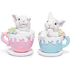 Hodao Easter Bunny Cupcake Figurines – Set of 2 Resin Bunny Easter Decorations with Carrots and... | Amazon (US)