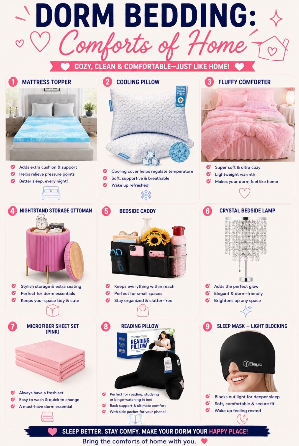 The little things make the biggest difference. 💕

A cozy dorm isn’t just about cute bedding—it’s about creating a space that helps you rest, recharge, and feel at home. From a mattress topper and cooling pillow to a reading pillow, bedside caddy, and blackout sleep mask, these are the comfort essentials that make college life so much better.

✨ Save this board before move-in day so you don’t forget these dorm must-haves!

📌 Follow for more dorm essentials, budget-friendly finds, and college move-in inspiration.
#DormDecor #CollegeDorm #DormEssentials #CollegeMoveIn #DormRoomInspo

#LTKU #LTKmomlife #LTKHome