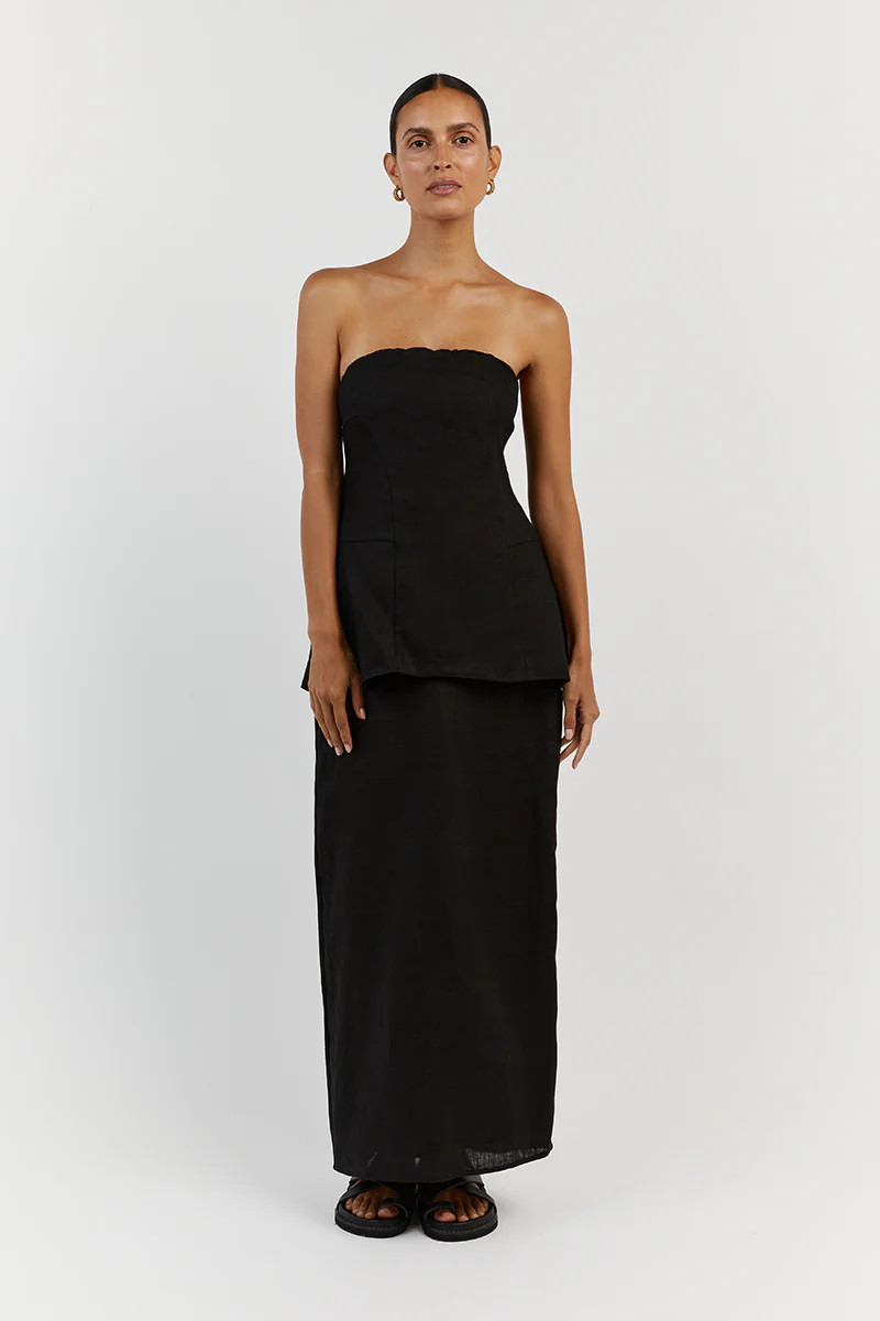LARA BLACK LINEN STRAPLESS TOP | DISSH