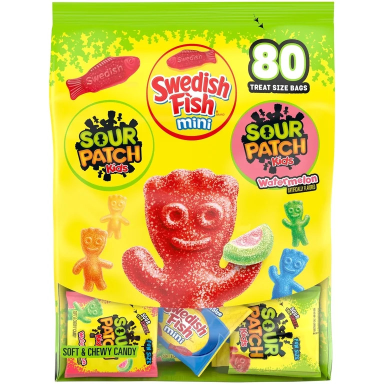 SOUR PATCH KIDS and SWEDISH FISH Mini Soft & Chewy Candy Variety Pack, Bulk Candy, 80 Snack Packs | Walmart (US)