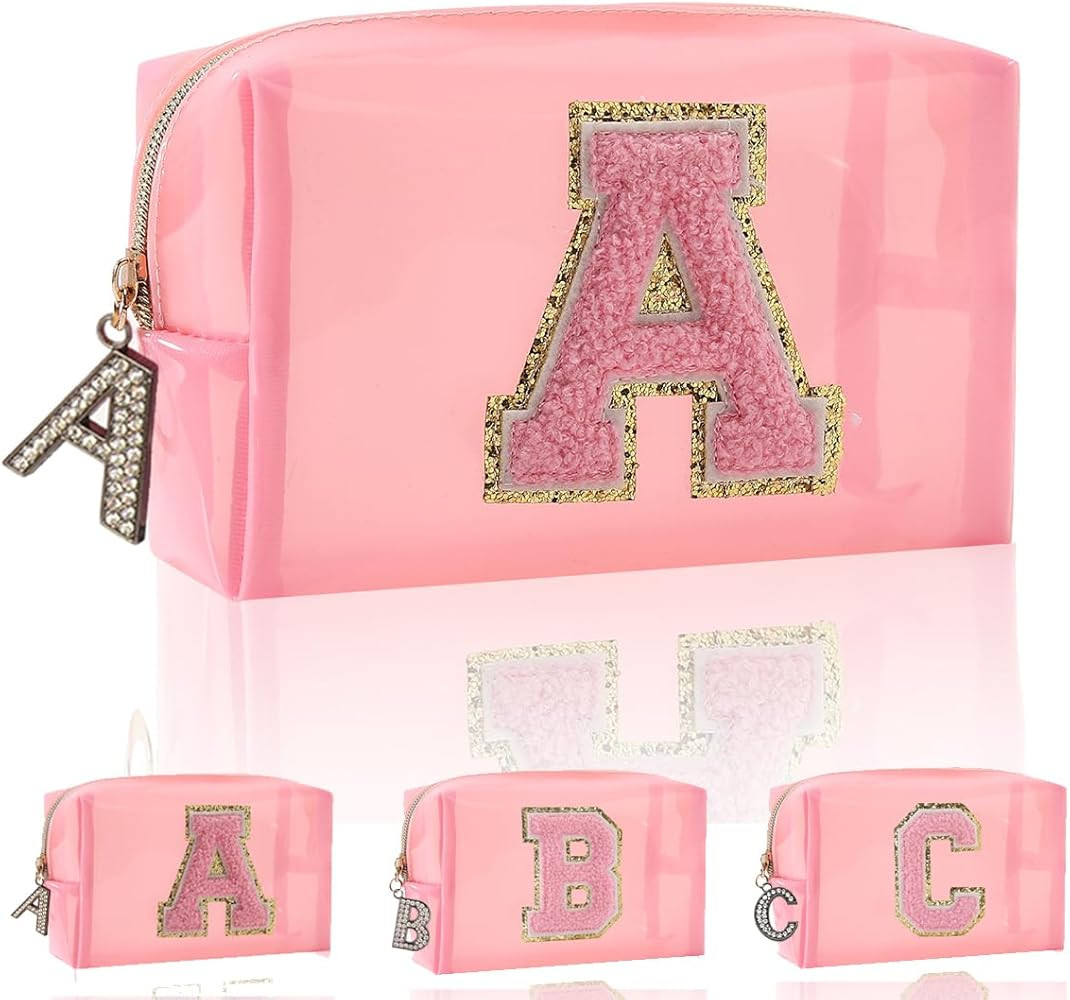 Personalized Clear Makeup Bag,Portable Travel Toiletry Bag,Small Cute Stadium Chenille Letter Bag... | Amazon (US)