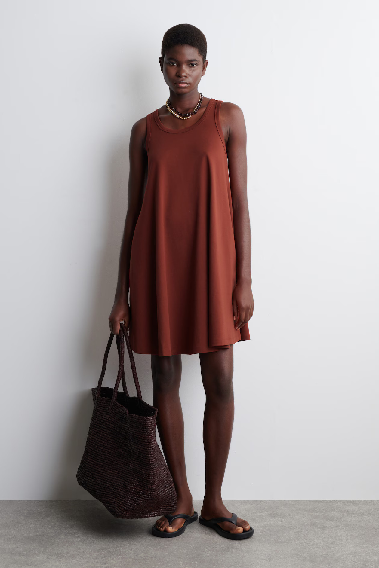 COTTON-JERSEY MINI SWING DRESS - DARK RED | COS | COS UK