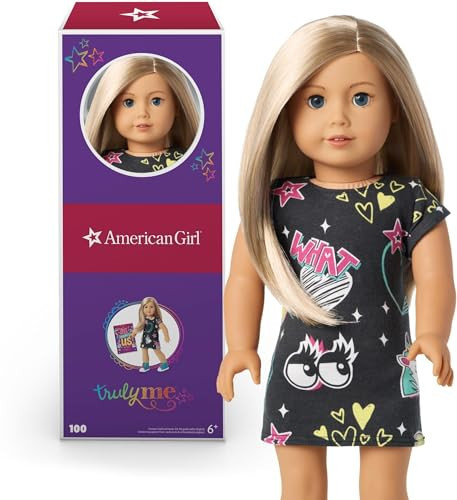 American Girl Truly Me 18-inch Doll #100 with Blue Eyes, Blonde Hair, Lt-to-Med Skin, Printed T-shirt Dress, For Ages 6+ | Amazon (US)