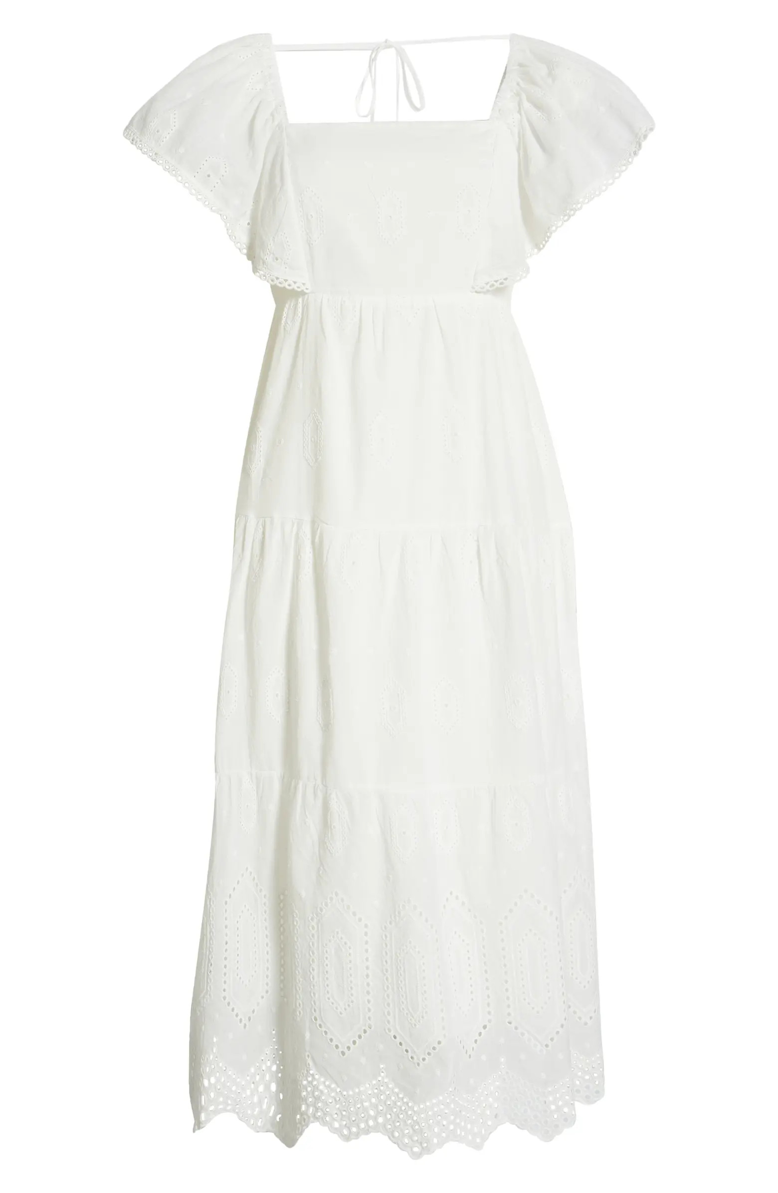 Caslon® Flutter Sleeve Cotton Midi Dress | Nordstrom | Nordstrom