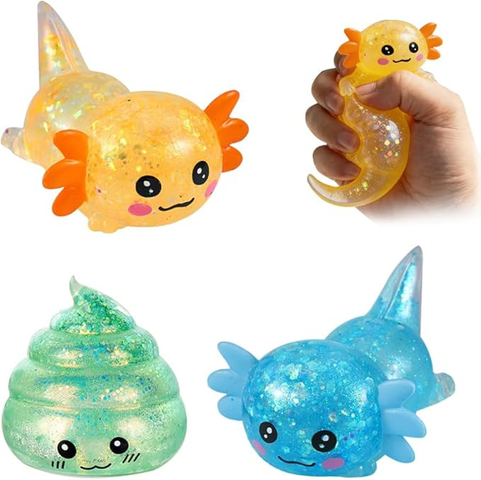 3 PCS Squishy Fidget Toys, Cute Axolotl Sensory Squishy Stress Relief Toy Sugar Stress Balls, Squ... | Amazon (US)