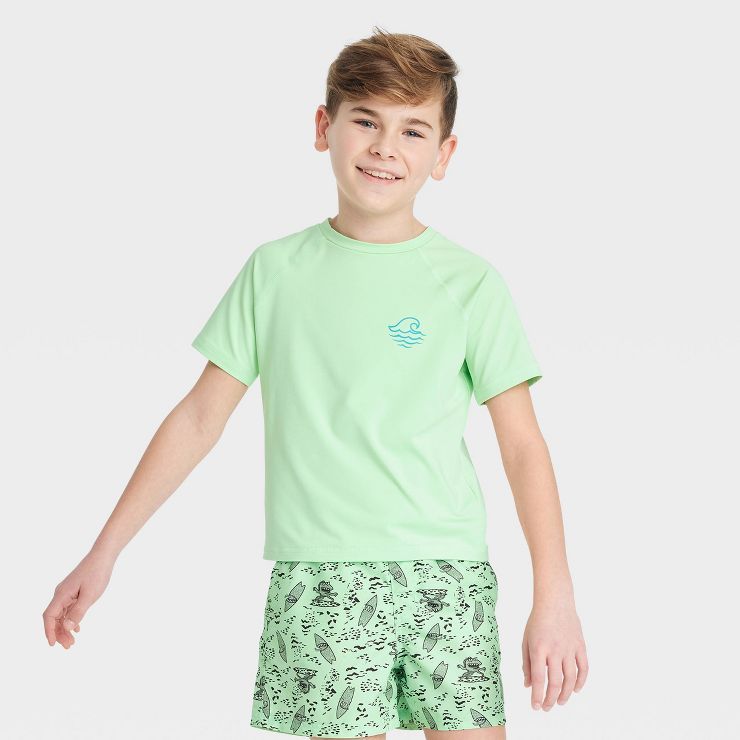 Boys' Short Sleeve Rash Guard Swim Shirt - art class™ Green | Target
