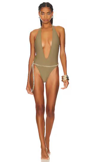 Positano V Neck One Piece in Taupe | Revolve Clothing (Global)