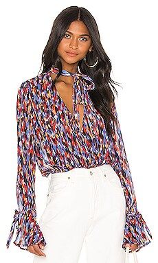 House of Harlow 1960 X REVOLVE Joli Tie Cuff Blouse in Blue Multi from Revolve.com | Revolve Clothing (Global)