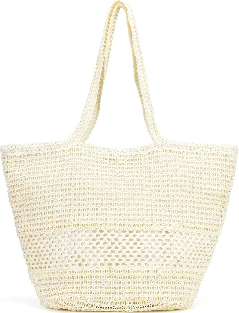Large Beach Straw Purse For Women: Straw Bags Crossbody Shoulder Handbags - Raffia Woven Tote For... | Amazon (US)