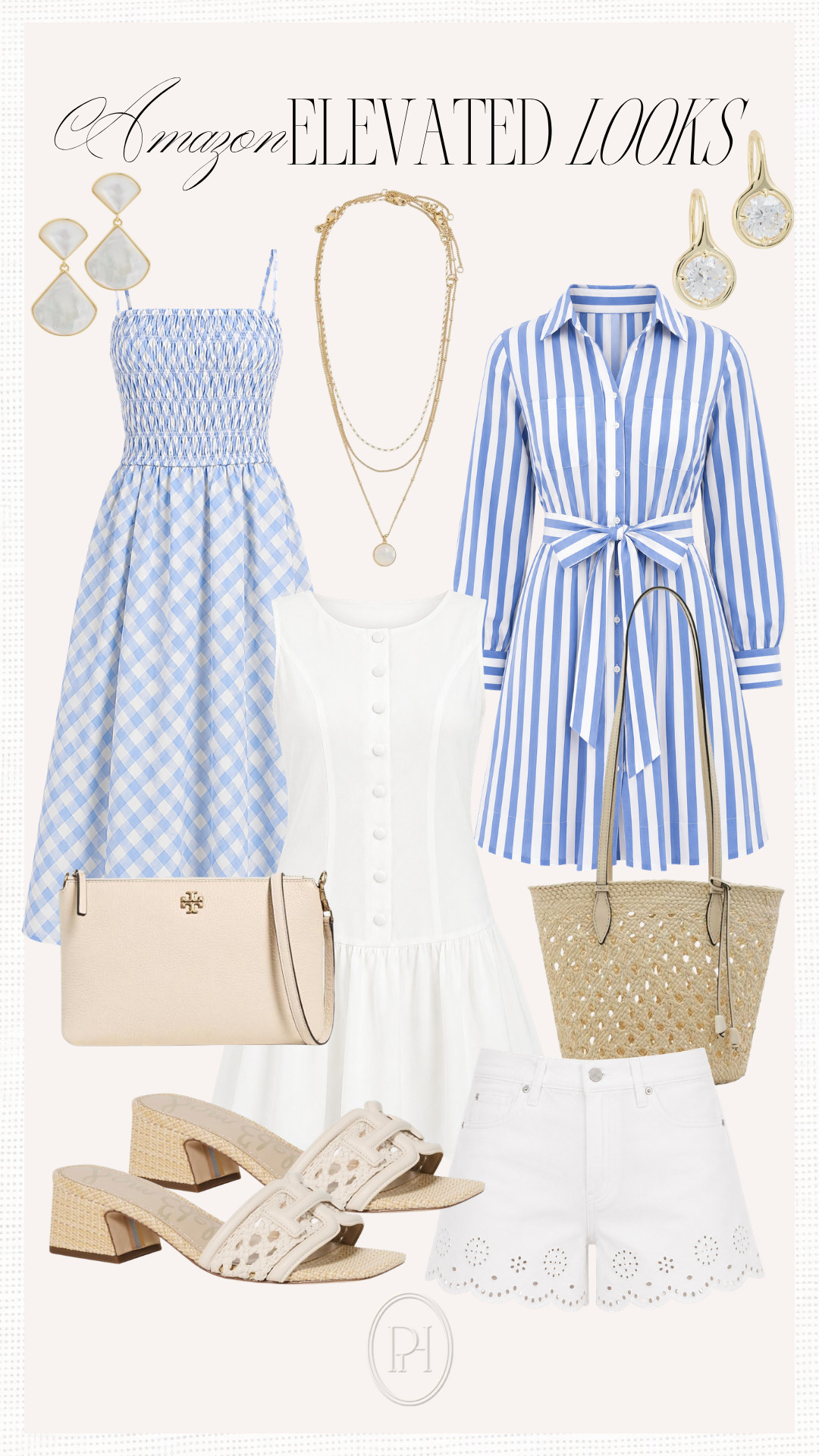 Loving these elevated summer looks from Amazon!

summer fashion, summer looks, summer style, summer outfit, summer dresses, blue dresses, gingham dress, striped dress, long sleeved dress, white dress, sundress, designer fashion, white earrings, necklace, woven handbag, white shorts, neutral fashion, white handbag, designer handbag, white sandals, kitten heel sandals, neutral sandals, block heel sandals, crossbody bag, neutral handabg 

 #LTKgrwm #LTKootd #LTKSeasonal