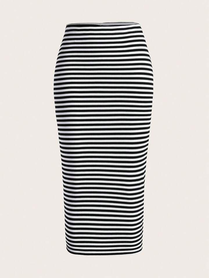 SHEIN EZwear Plus Striped Print Pencil Skirt | SHEIN